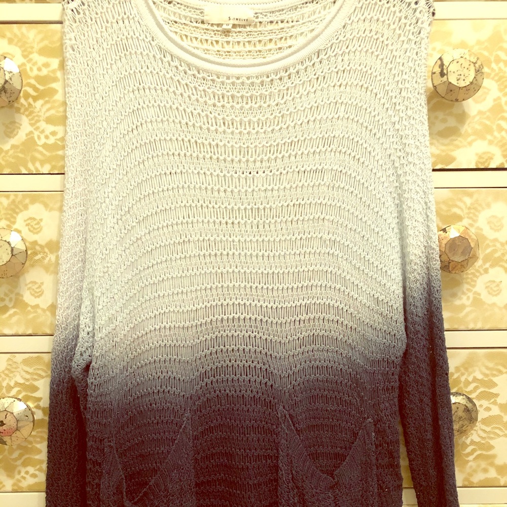 S-Twelve Blue Ombré Mesh Long Sleeve Top - Sz M